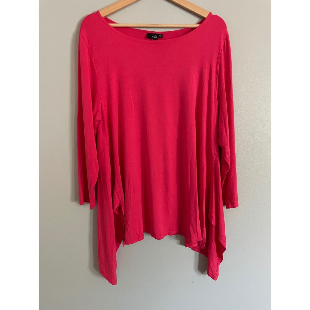 Lisa Bayne Tunic Top Womens XL Pink Sharkbite Hem 3/4 Sleeve Lagenlook Boho